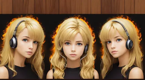 Blond-haired triplets,Fones de ouvido com flamme em segundo plano,