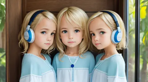 Blond-haired triplets,fones de ouvido, ice frost em segundo plano,