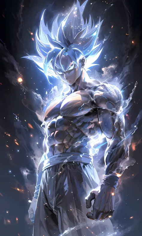 a close up of a person with a very large body and a very big body, ultra instinct, an epic anime of a energy man, 4 k manga wall...