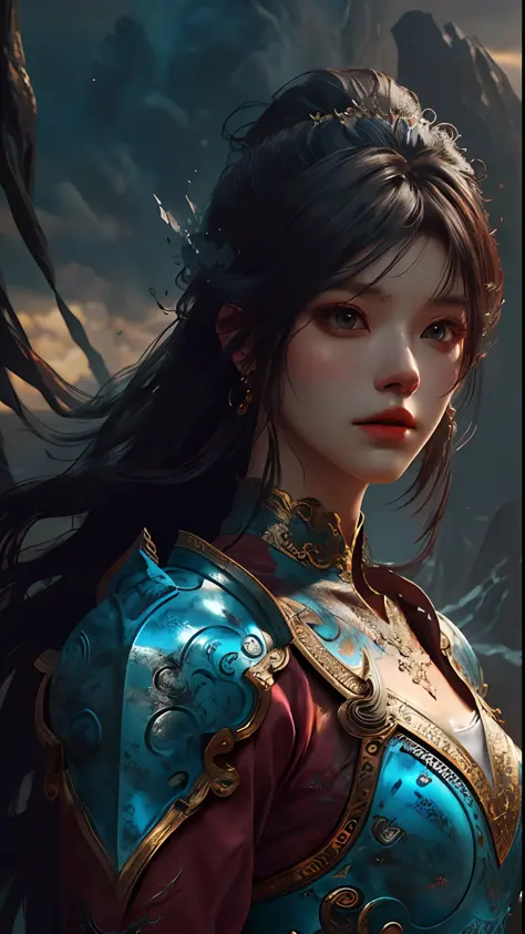 a close up of a woman in a women in a silver and red dress, chengwei pan on artstation, by Yang J, detailed fantasy art, stunnin...