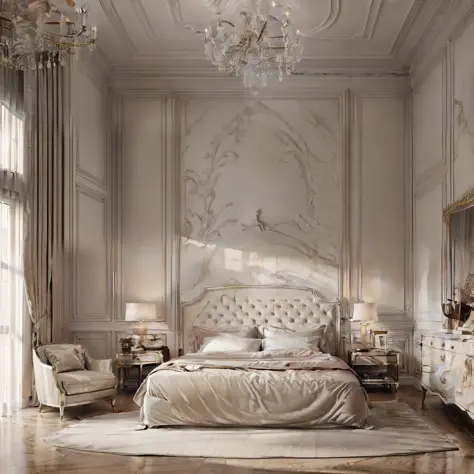 ((best quality, 8k, masterpiece :1.3)), neoclassic bed room, magic light, cinematic light, shimmer, glamour