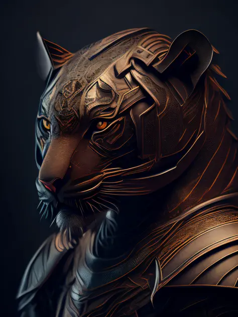 (Realistic:1.3), poster for,Intricate details, ((Cinematic light)), a tiger,blend,hyperealistics, Scary, Dark fantasy \(Style\), Detailed armor, Detailed helmet
