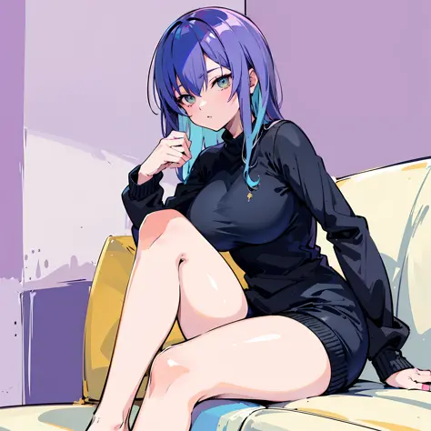 anime girl sitting on a couch with her legs crossed, inspired by moona hoshinova, 2 d anime style, made with anime painter studi...