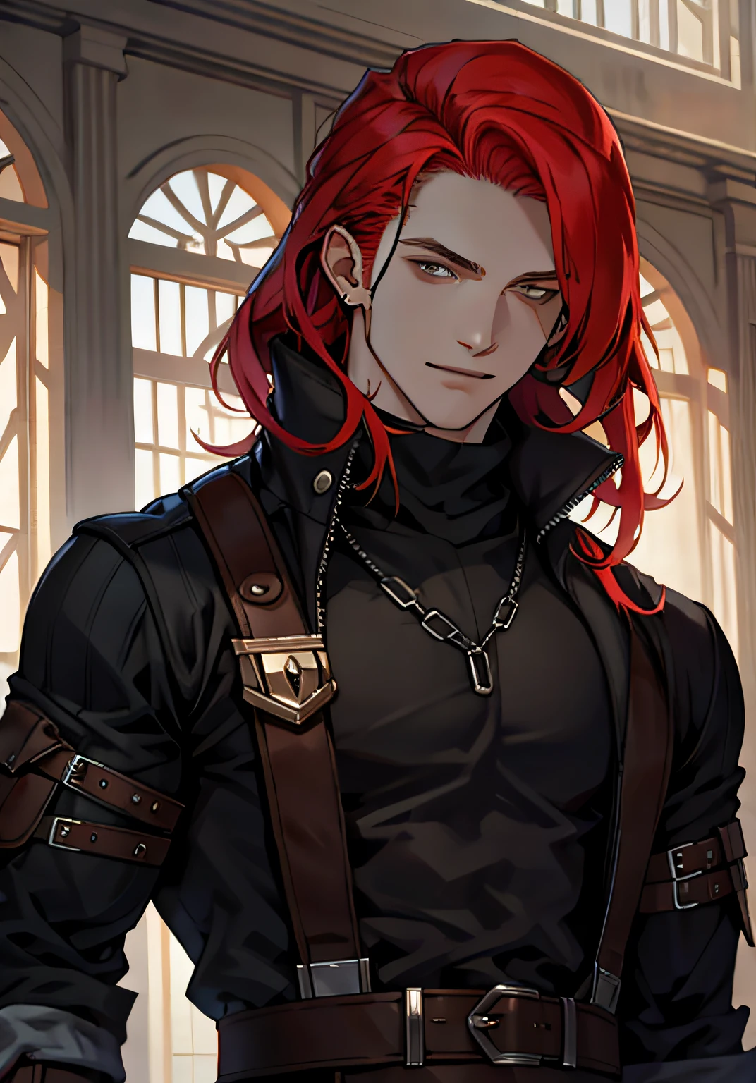 Anime - style image of a man with red hair and a black shirt - SeaArt AI