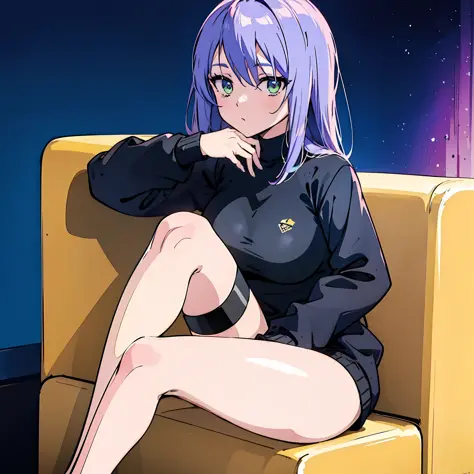 anime girl sitting on a couch with her legs crossed, inspired by moona hoshinova, 2 d anime style, made with anime painter studi...