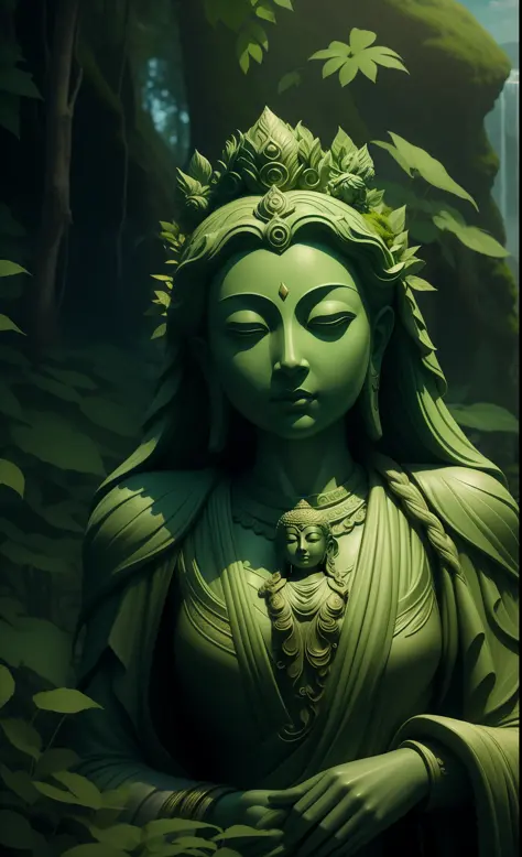 Goddess of the mossy earth，mito, goddess of nature, goddess of nature, Guanyin, fantasy movie still, cinematic goddess close sho...