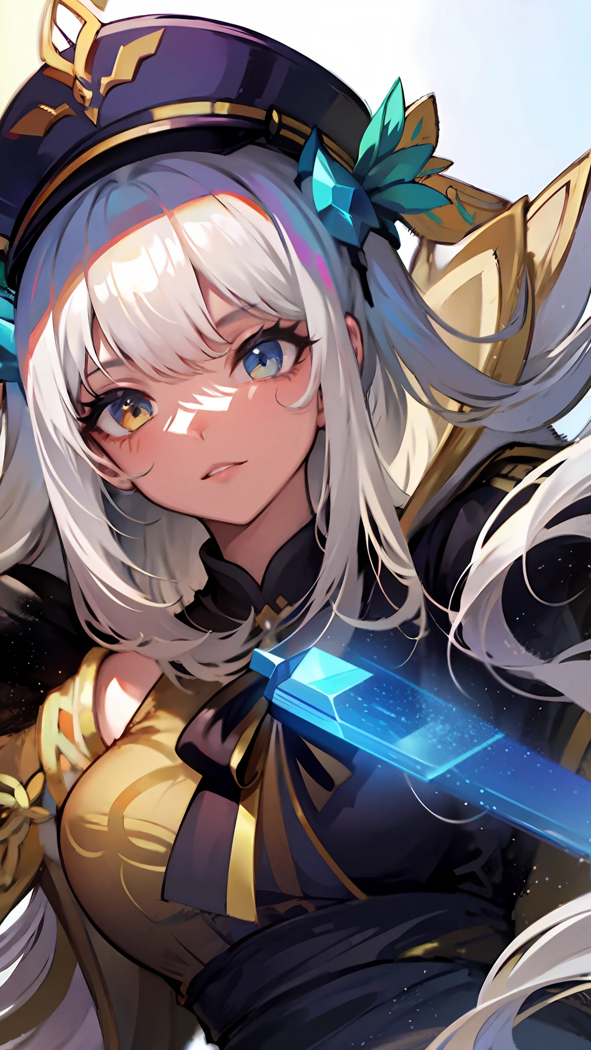 Anime - style image of a woman in a golden dress with a crown on her head, white haired god, portrait onmyoji, Ayaka Genshin Impact, astri lohne, portrait knights of zodiac girl, the goddess artemis smirking, keqing from genshin impact, ayaka game genshin impact, shikamimi, white hair woman, avatar image