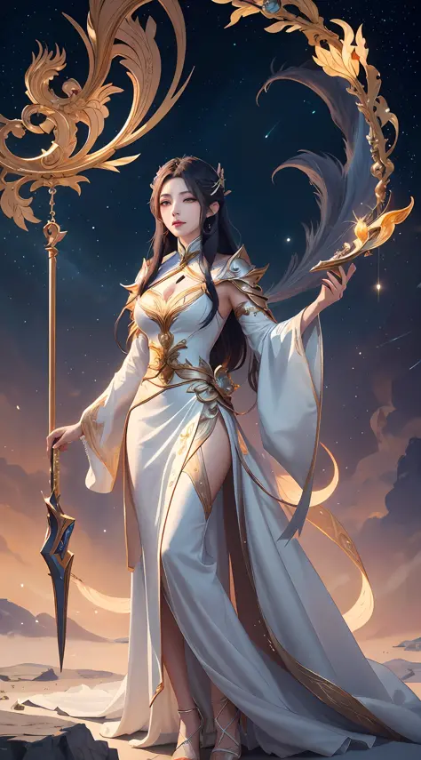 anime - style image of a woman in a white dress with long hair, full body xianxia, goddess. extremely high detail, trending on c...