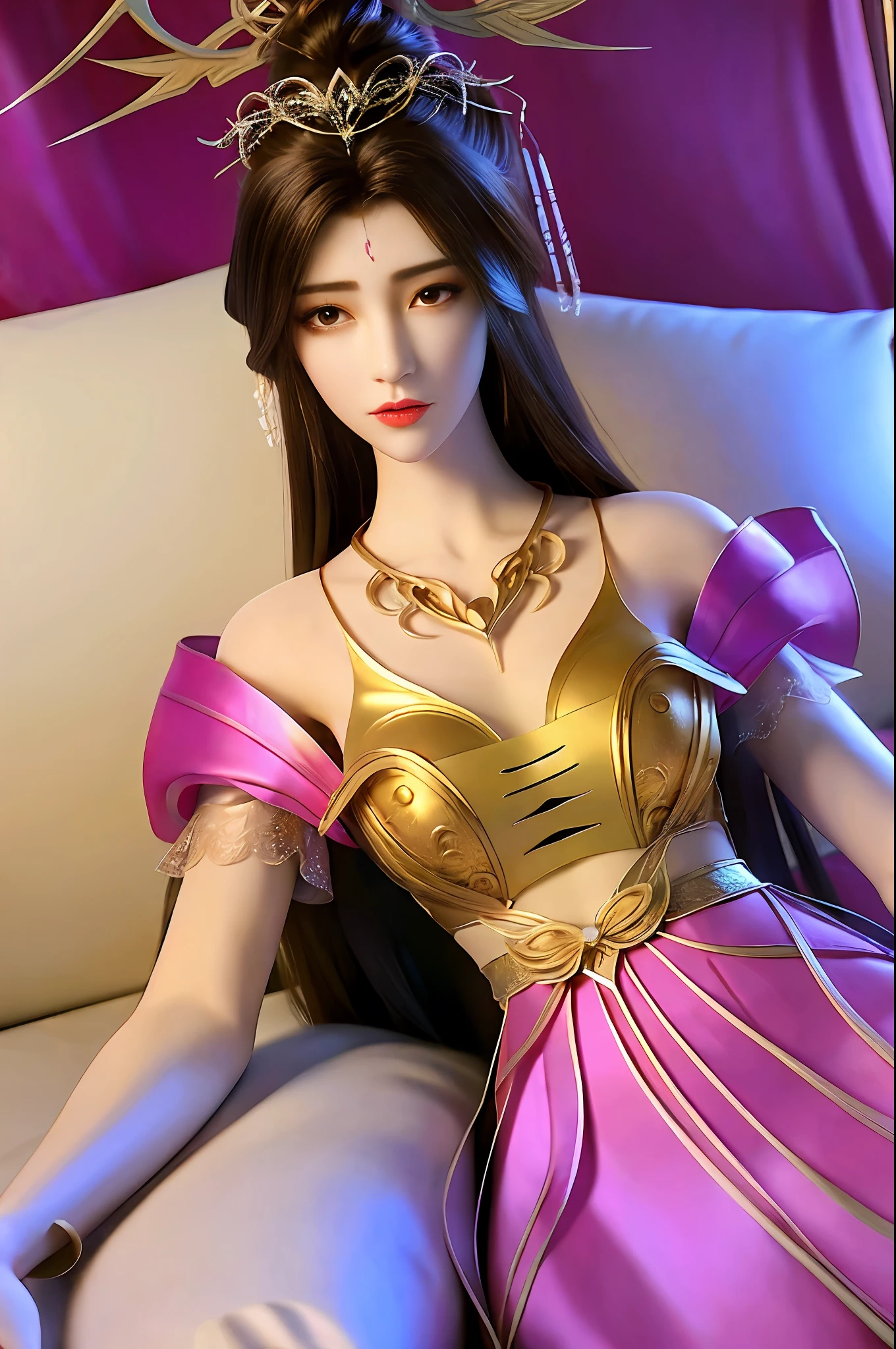 ((Realistic lighting, top quality, 8K, Masterpiece: 1.3)), Clear Focus: 1.2, 1Woman, Perfect Beauty: 1.4, Yushuxin, 1Girl, Dress, Solo, Brunette, Jewelry, Long Hair, Earrings, Bow, Pink Dress, Wood, Nature, Outdoor, Bare Shoulder, Airless Gainsboro, Long Dress, Hair Bow, Forest, Pink Bow,Strapless, Standing, Necklace, Head Tilt, Chapped Lips, Wavy Hair, Strapless Dress,Lace Sleeves, cetin dress,close-up woman in pink dress posing for photo,beautiful virgin,beautiful korean woman, beautiful princess, cute elegant pose, bell delphine, wearing pink dress, beautiful fantasy maiden, anime princess, beautiful seductive anime woman,beautiful asian girl, attractive anime girl, elegant glamorous cosplay,(lying on bed:1.8),(beautiful orb-articulated doll:1.3),luxurious princess dress