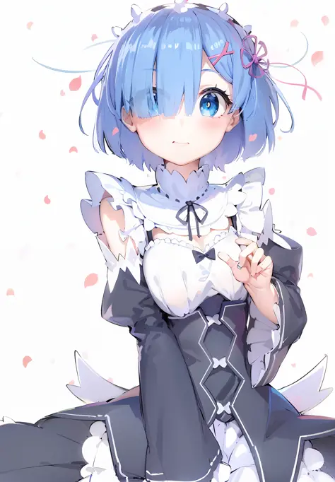 anime girl with blue hair and blue eyes sitting on the ground, Rem Rezero, loli in dress, small curvaceous loli, anime moe art style, small loli girl, cute anime waifu in a nice dress, cirno touhou, Splash art anime Loli, an anime portrait of cirno, the an...