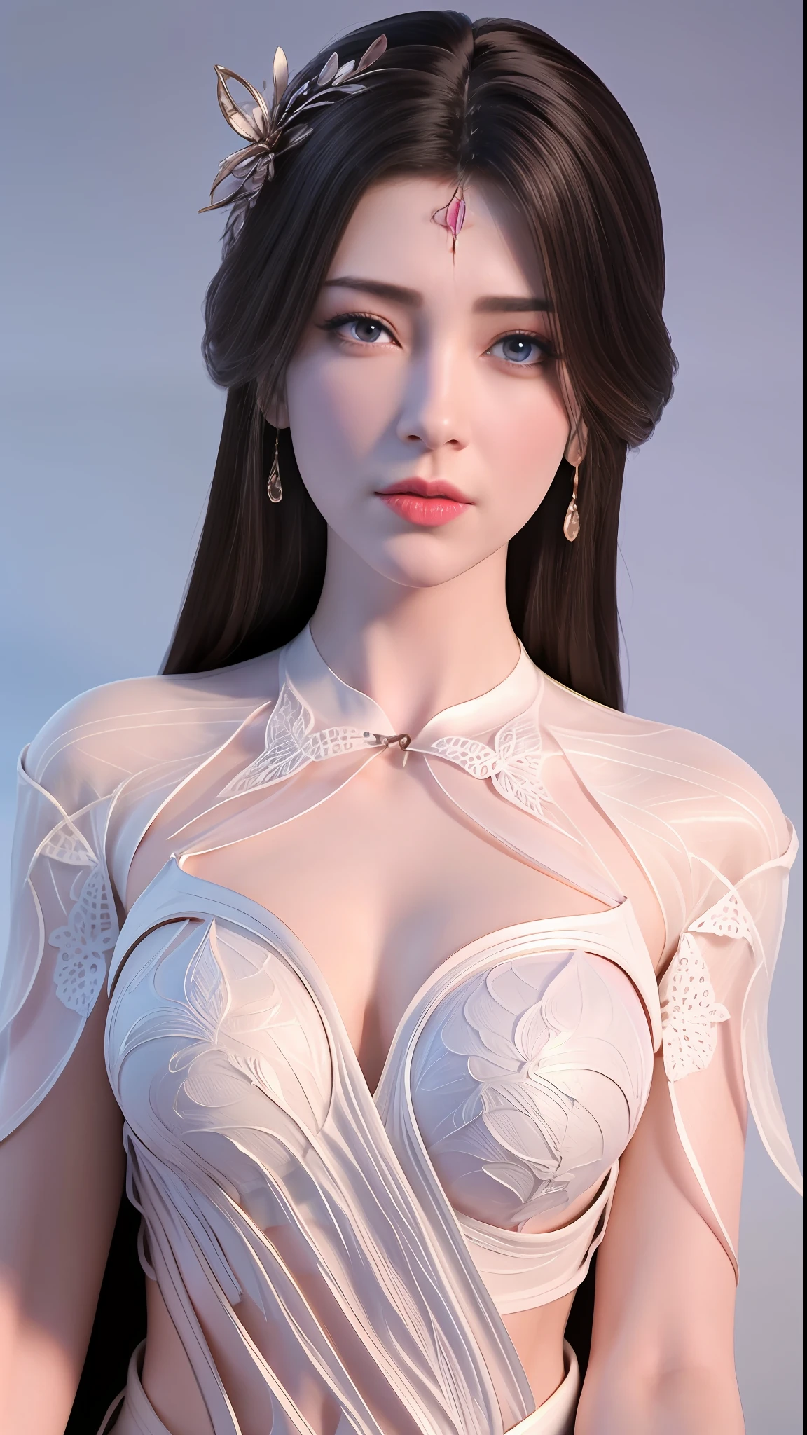 1个Giant Breast Girl，Best quality at best，tmasterpiece，illustratio，Bust photo，an extremely  delicate and beautiful，The is very detailed，CG，Solidarity，8k wallpaper，astounding，finedetail，tmasterpiece，Best quality at best，offcial art，Very detailed CG unity 8K wallpaper，absurderes，Incredibly Ridiculous res，hugefilesize，ultra - detailed，A high resolution，The is very detailed，Beautiful detailed girl，very detailed eyes and faces，beatiful detailed eyes，light in face，round form，， Real face，standing on your feet，Natural face，Textured clothes，耳Nipple Ring，eyeslashes，Hair_decorations，jewely，gentlesoftlighting，light，Baotou head，