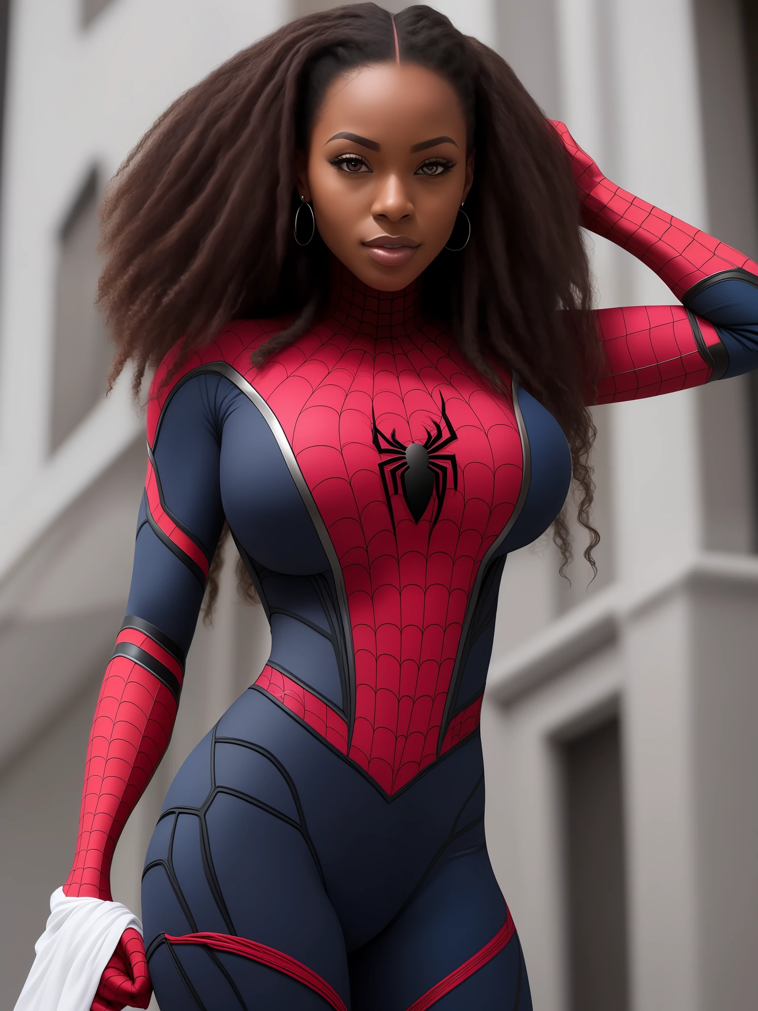 A woman in a spider - man suit is posing for a picture - SeaArt AI