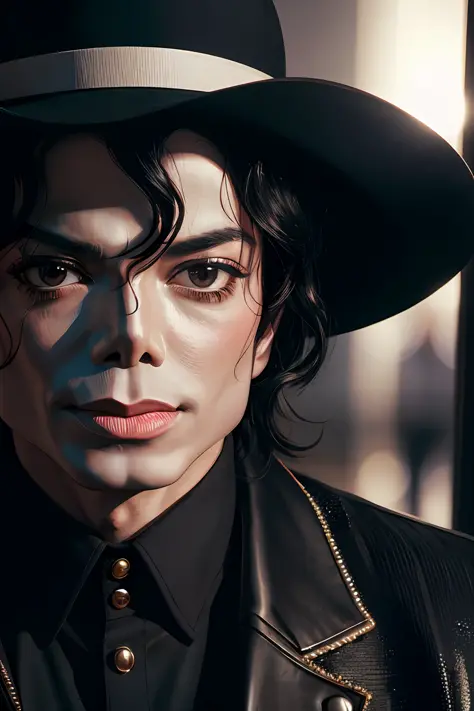 (detailed:1.15), michael jackson taking a selfie background soft black sadows,eyes looking to font, high detail, ultra realistic, cinematic lighting, portrait painting, photorealistic, Color Grading, portrait Photography, hyper - detailed, beautifully colo...
