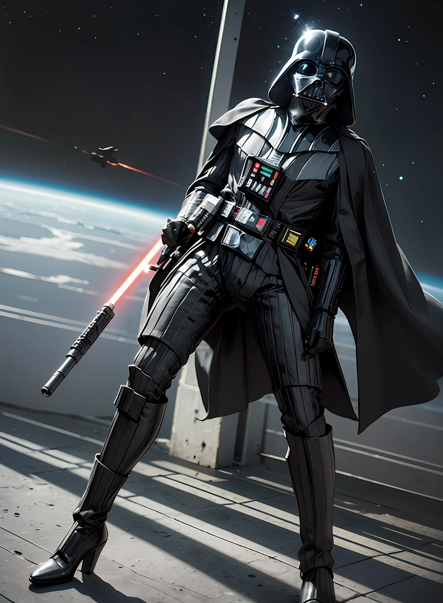 Darth vader in a suit with a sword and lightsabed - SeaArt AI