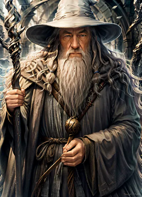 gandalf, wise, Wizard, high contrast, (natural skin texture, hyperrealism, soft light, sharp),