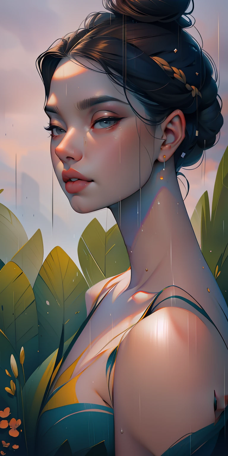 there is a woman with a messy bun in the rain, highly realistic digital art, very realistic digital art, beautiful digital artwork, cinematic realistic portrait, ultra realistic digital painting, gorgeous face portrait, beautiful portrait photo, detailed beauty portrait, beautiful realistic face, ultra realistic digital art, ultra-realistic digital art, detailed beautiful portrait, realistic digital painting, beautiful face portrait