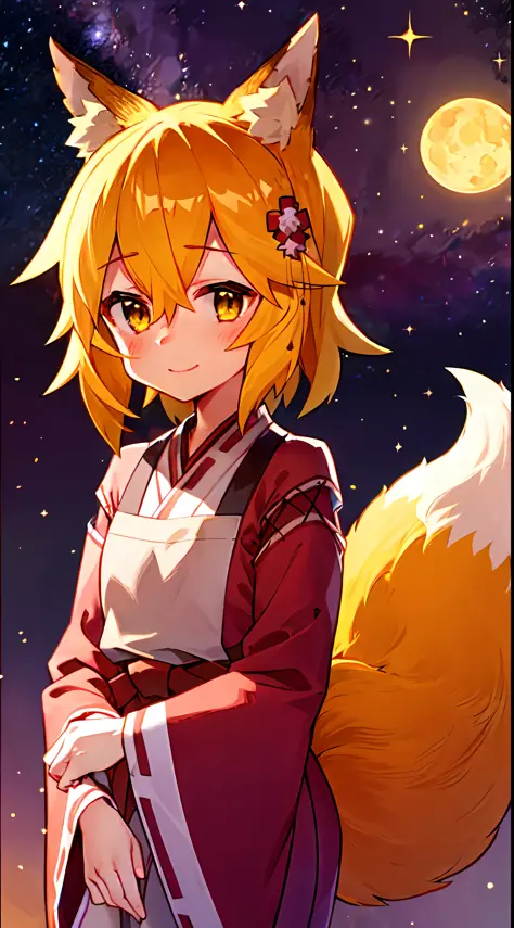 ultra-detailed starry night scene, extremely focused image, (detailed light: 1.05), a fox girl with orange hair, small stature, ...