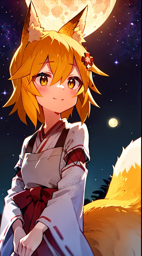 ultra-detailed starry night scene, extremely focused image, (detailed light: 1.05), a fox girl with orange hair, small stature, ...