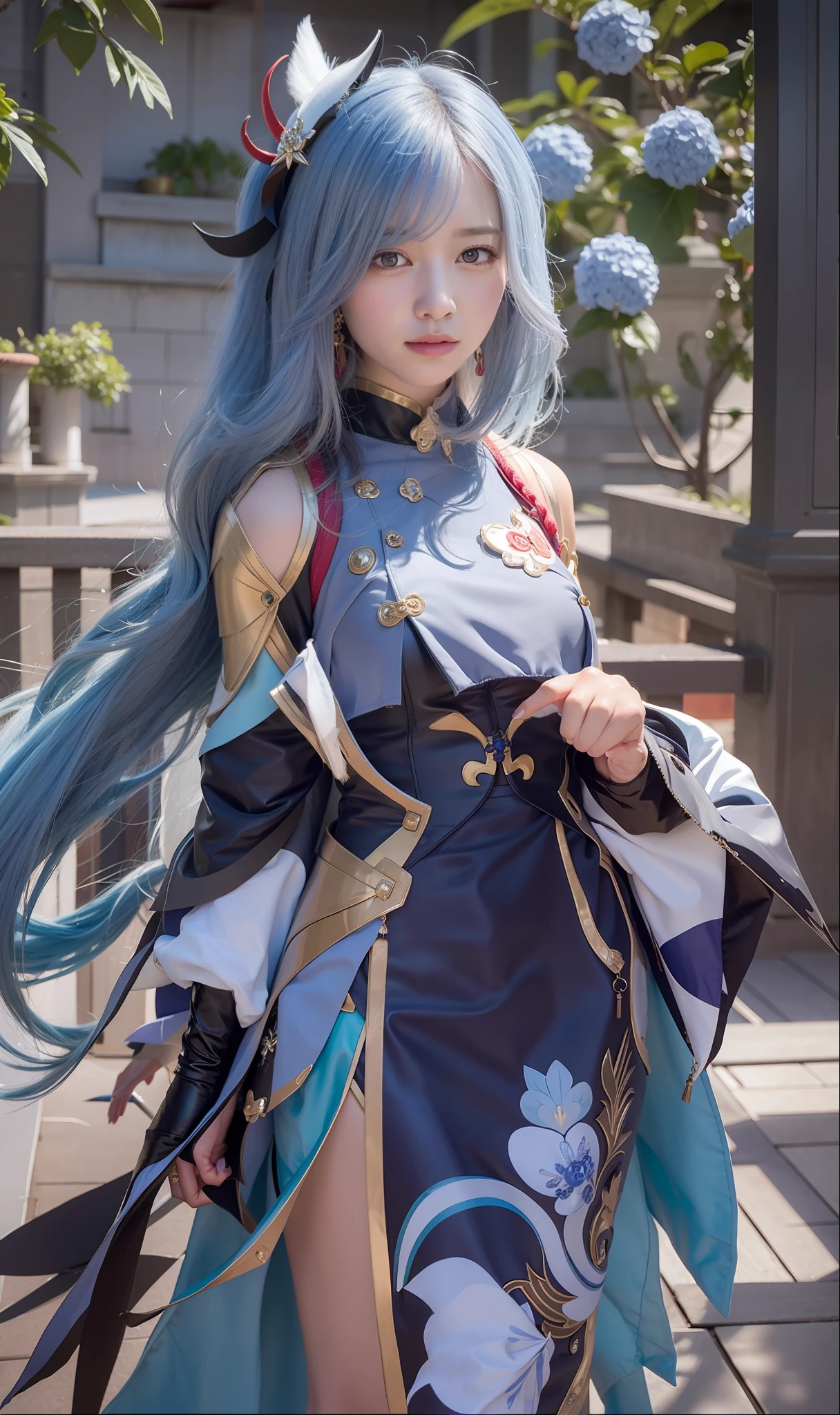 best quality, ultra high res, (photorealistic:1.4), a close up of a woman with blue hair and a blue dress, Keqing from Genshin Impact, Ayaka Genshin impact, Genshin, Genshin impact's character, zhongli from genshin impact, Kushatt Krenz Key Art Women, Onmyoji detailed art, ayaka game genshin impact, onmyoji, Azure. detailed hairs