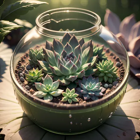 (macro), (night scene), (multiple colored succulents in glass jar), (macro photography), (concept art style), (flash, error view), (close-up, outline), f/16, (ultra hd image quality), (ultra detail), (firefly), (increase depth) (size contrast) (mysterious)...