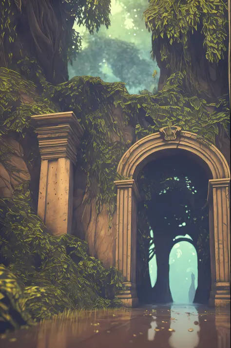 (digital artwork:1.3) of (sketched:1.1) octane render of a
mysterious dense forest with a large (magical:1.2) gate
(portal:1.3) ...