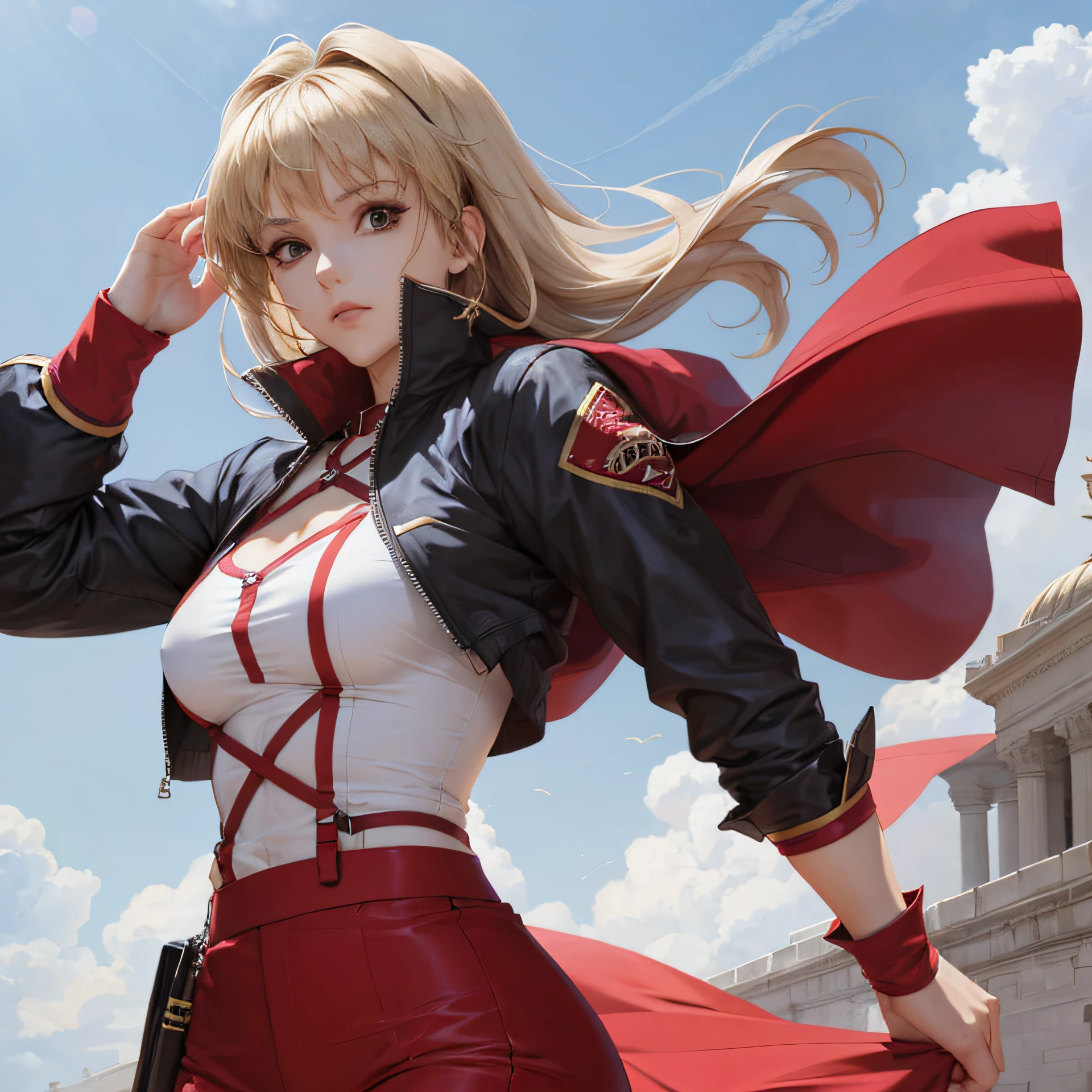 Saber usando armadura de poucas vestes, isekai, estilo anime, (detalhes de anime: 1.15) corpo grande lindo e peitos enormes e detalhados