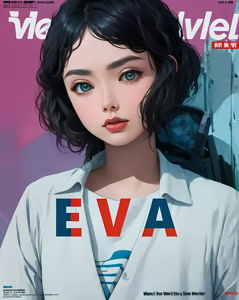 A magazine cover masterpiece featuring the beautiful humanoid form of EVA from Wall-E, invoking feelings of love and longing wit...