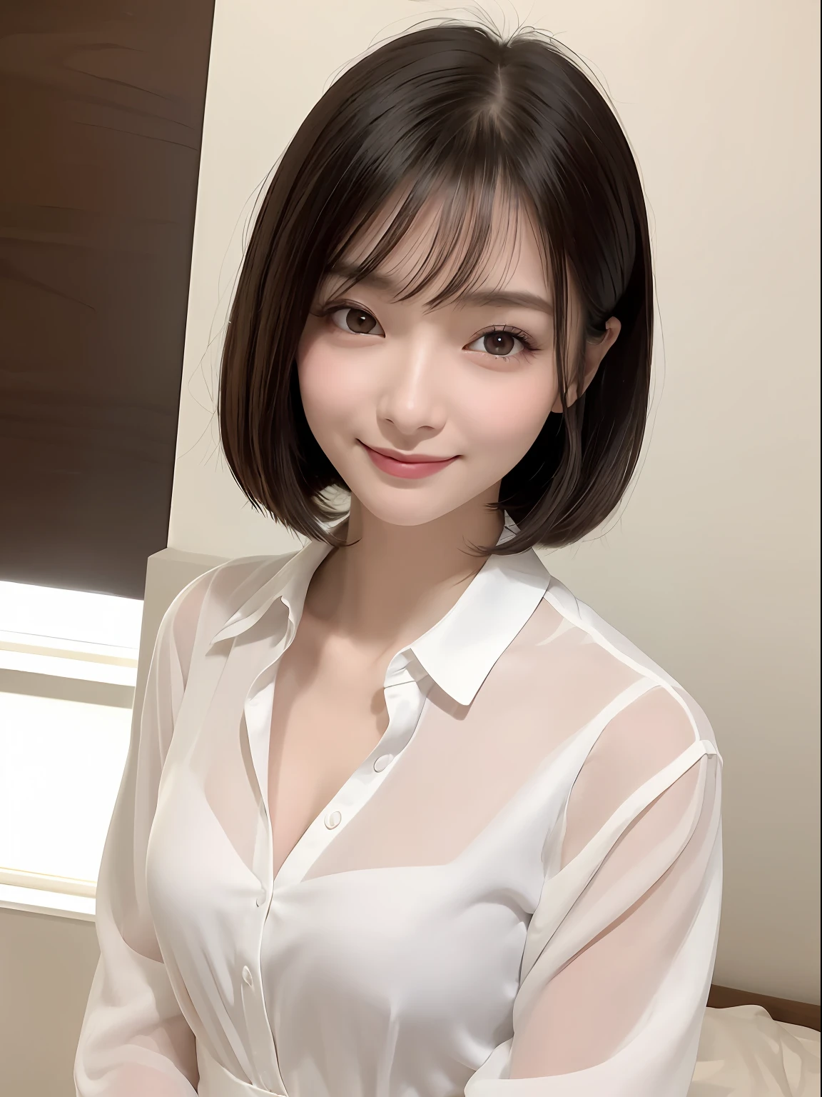 A close up of a woman in a white shirt posing for a picture - SeaArt AI