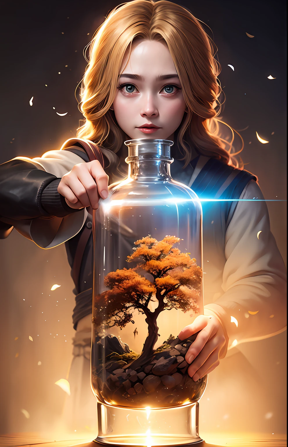 sakura tree in a bottle, fluffy, realistic, atmospheric light refraction, by lee jeffries nikon d850 film stock photograph 4 kodak portra 400 camera f1.6 lens rich colors hyper realistic lifelike texture dramatic lighting unreal engine trending on artstation cinestill 800, Style-Glass