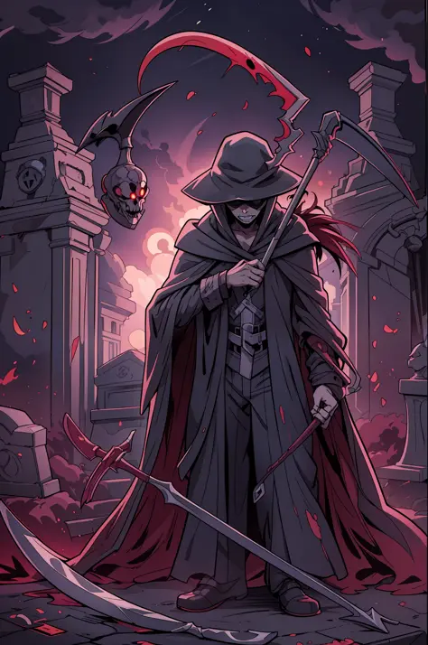 "best quality, ultra-detailed, masterful illustration, Izuku Midoriya as the grim reaper wearing plague doctor's clothes, holdin...