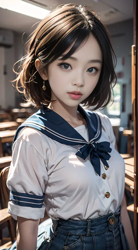 concept-art、Will-o'the-wisp overhead angle、5 Female 12 years old、National Junior High School Girls' Sailor Uniform、school classr...
