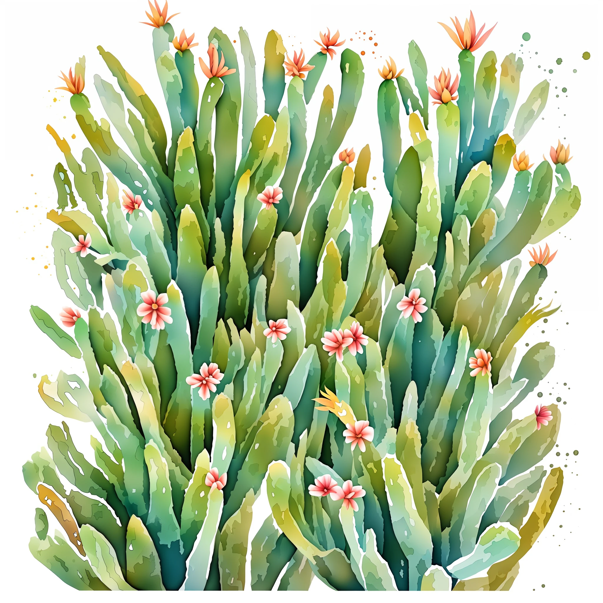 Cactus in watercolor style，Sharp/thorn，White background --auto