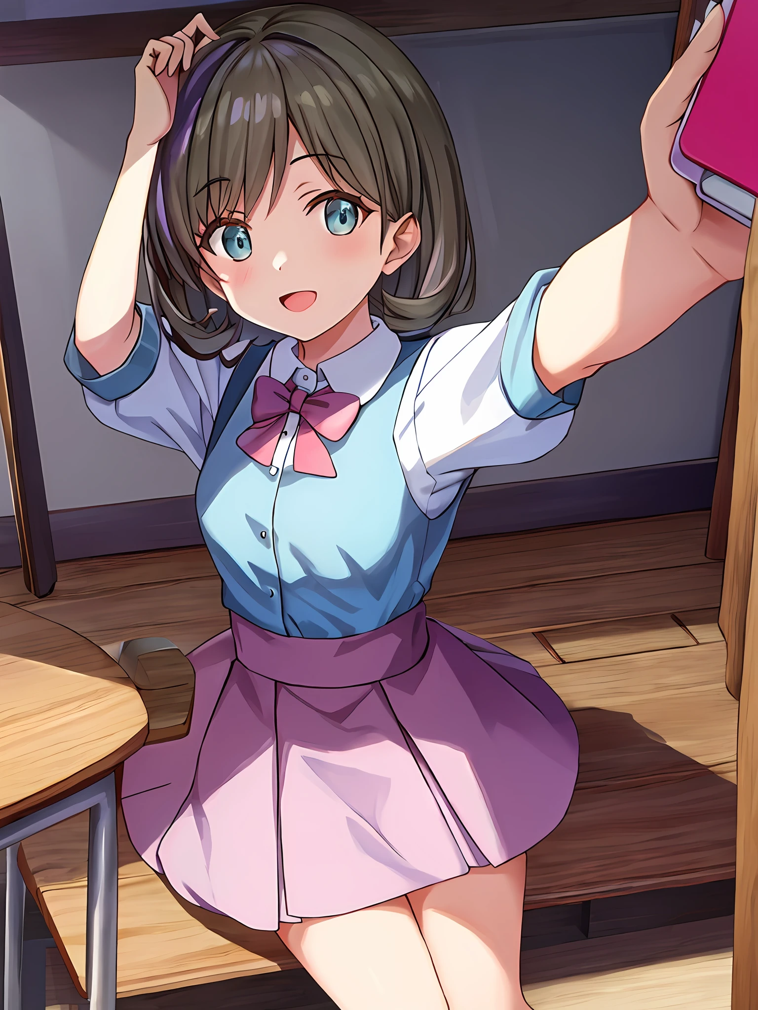 Anime girl in a school uniform holding a cell phone - SeaArt AI