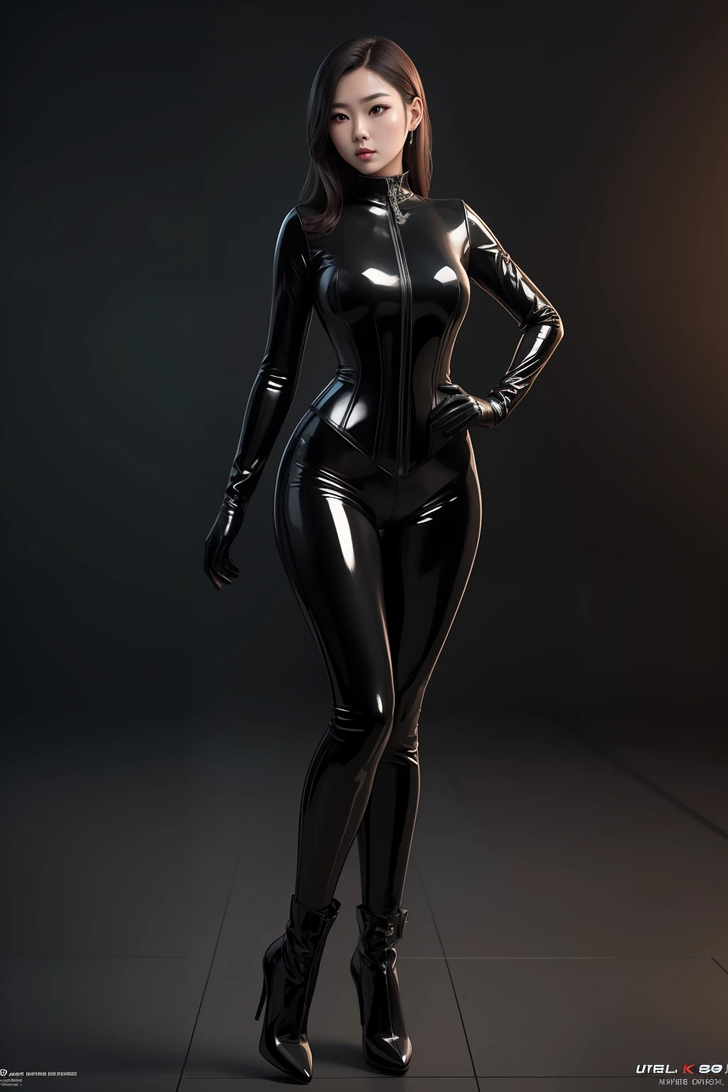 A woman in a black latex suit posing for a photo - SeaArt AI