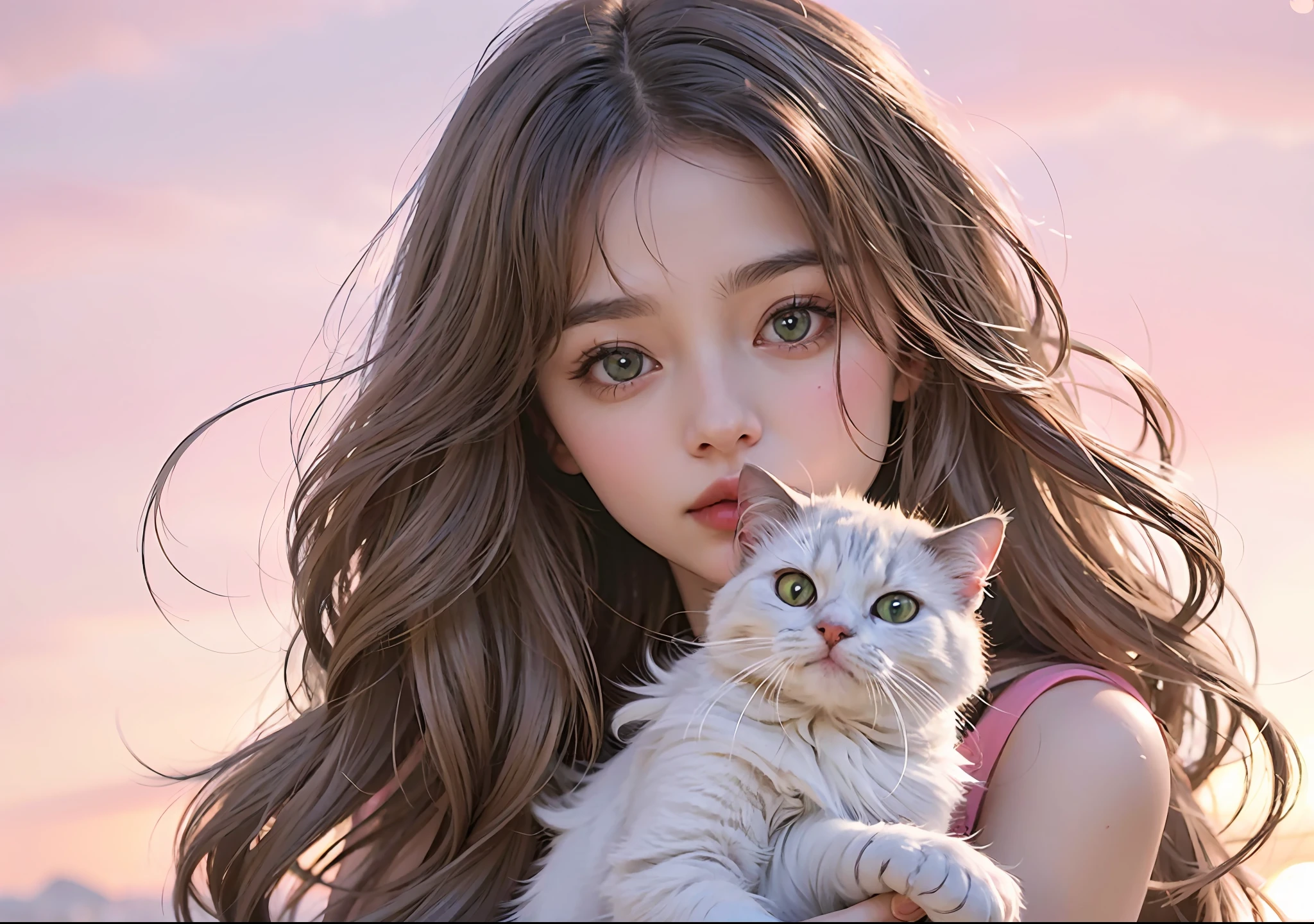 anime fille with long hair holding a blanc chat in her arms, very beautiful cute chatfille, beautiful anime chatfille, cute anime chatfille, guweiz, very beautiful anime chat fille, style artistique mignon, beautiful young chatfille, blanc ( chat ) fille, attractive chat fille, oeuvre d&#39;art dans le style de guweiz, blanc chat fille, anime chatfille