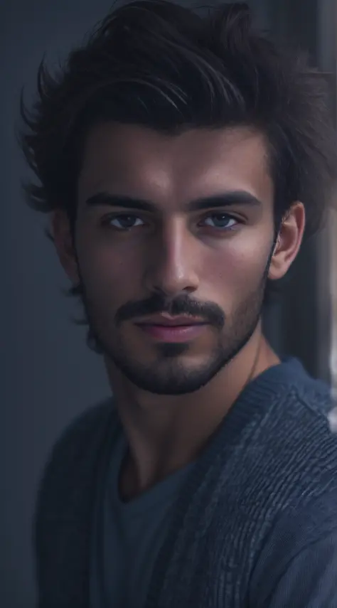 A 25-year-old man from Romania, masculino, barbado, barba cheia, modelo, corpo inteiro, muito bonito, looking-into-camera, image...