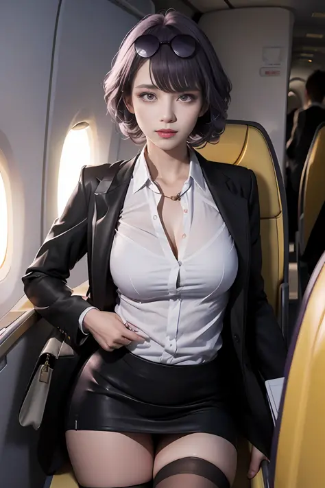 (Best quality: 1.1), (Realistic: 1.1), (Photography: 1.1), (highly details: 1.1), (1womanl), Airline flight attendant,coat,white...