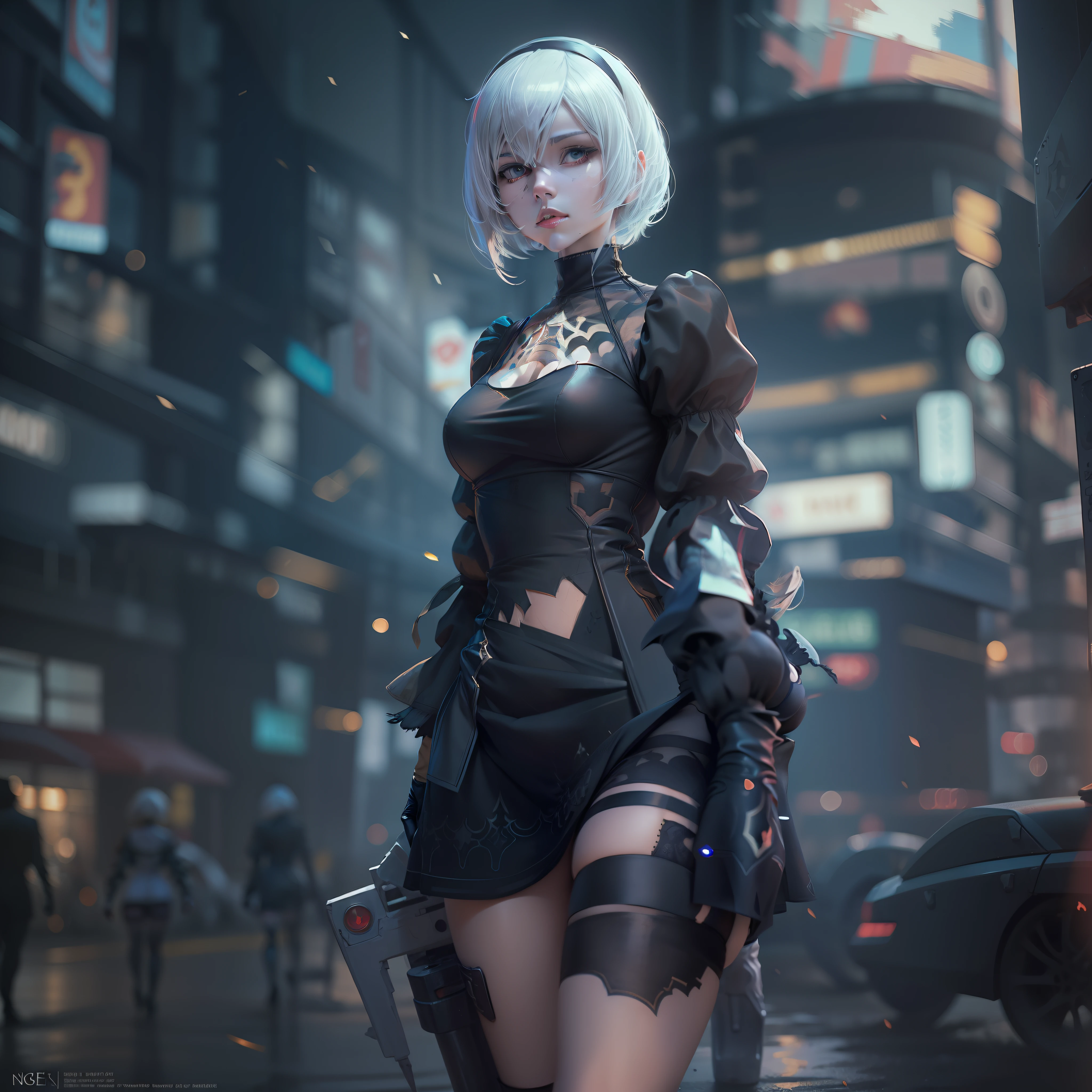 2b nier automata, yorha model 2, white hair, very very short skirt, ultra realista, cinemactic, ultra detallado, Chica de anime con espada y espada en la ciudad por la noche, Anime Arte cyberpunk, Arte digital cyberpunk anime, Arte de Anime Cyberpunk, Cyberpunk futurista neo, Anime cyberpunk moderno, Digital Cyberpunk - Arte Anime, Estilo de arte cyberpunk, Chica de Anime Cyberpunk, Anime Cyberpunk, cyberpunk themed art, Chica femenina de Anime Cyberpunk, cyberpunk 2 0 y. o Chica modelo, Arte digital cyberpunk, Cyberpunk anime chica mecha