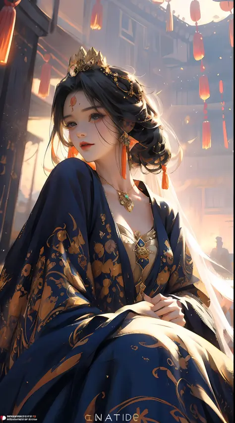 1 beauty，Empress，Golden Hanfu，National style，Ancient wind，ultraclear，facial closeups，30 age old，Charm，plump，seductiv，tiara crown...