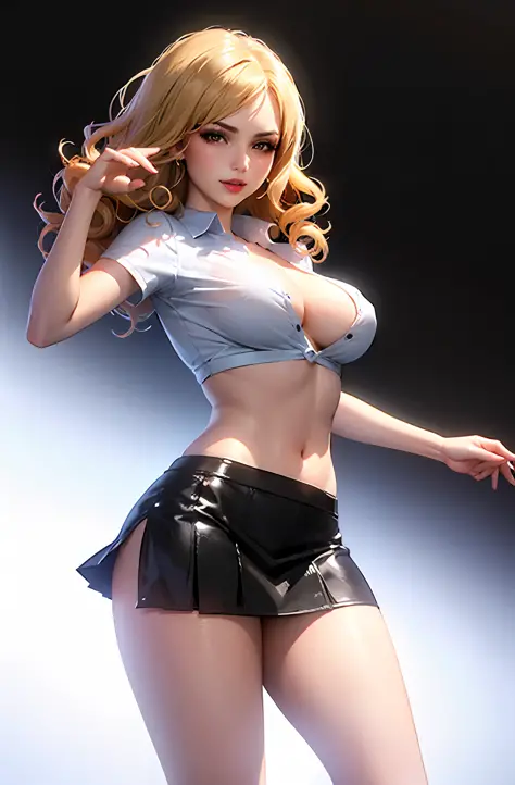 (Masterpiece: 1.4, Best Quality), (Intricate Detail), Unity 8k wallpaper, super detailed, beautiful and beautiful, perfect lighting, (1 girl), (blonde hair, black eyes, big breasts), dynamic pose, dynamic angle, lipstick, big breasts, detailed background, ...