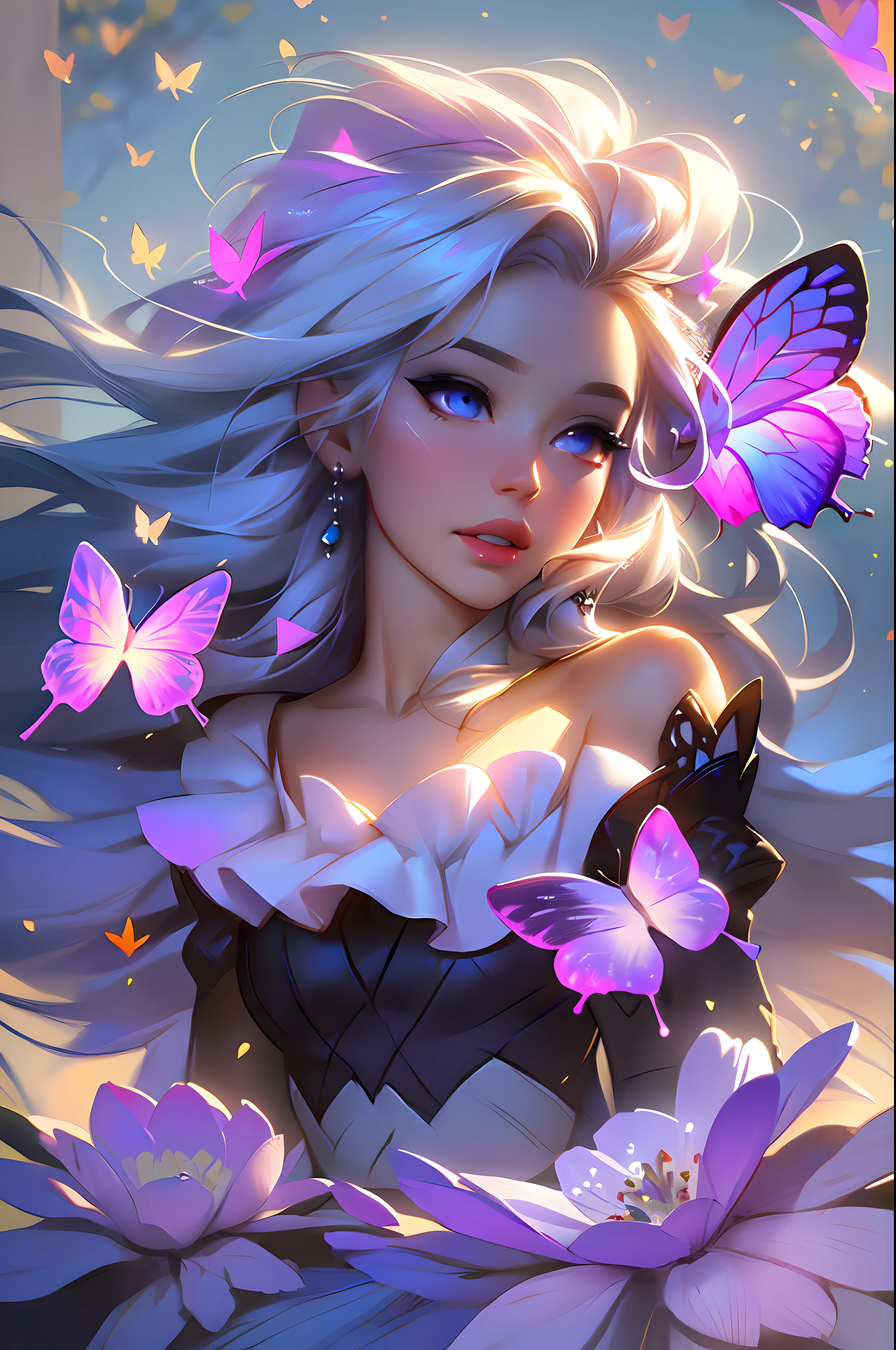 A Woman With Butterflies In Her Hair And A Dress Seaart Ai