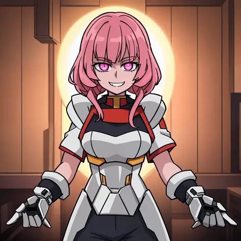 ((gundam, android, best quality, masterpiece, ultra-detailed, absurdress)) 1girl, (solo:1.4), armor, pink hair, (robot joints:0....