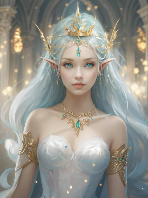 A woman with a crown and a TIA on her head, beautiful and elegant elf queen, Guviz, Fantasy art style, 8K high quality detailed ...