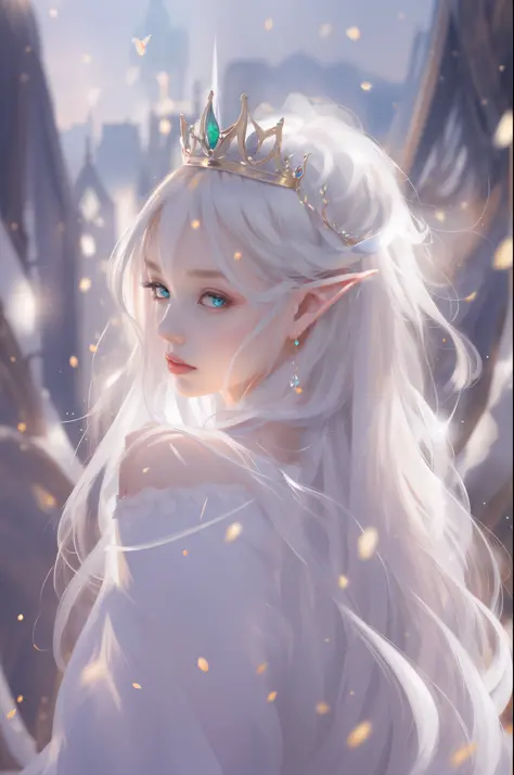 1 woman with a crown, Beautiful and elegant elf princess, Guviz, Fantasy art style, 8K high quality detailed art, Seductive elf ...