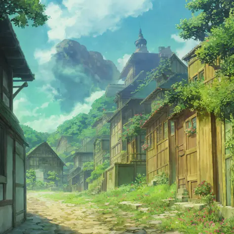 animesque、landscapes、Studio Ghibli、Ghibli、Scenery、Style、Art styles、Stone-framed structures、