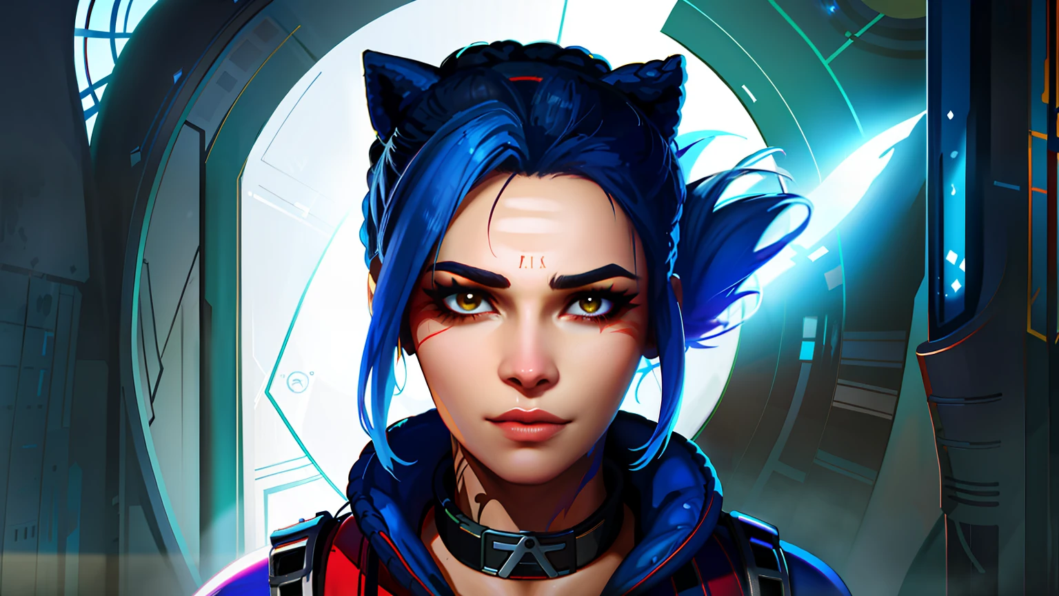 imagem arafed de uma mulher com cabelo azul e uma orelha de gato, Retrato de Jinx de Arcane, Alena Aenami e Artgerm, Rossdraw 1. 0, Loba Andrade de Apex Legends, Rossdraw 2. 0, Artgerm Julie Bell Beeple, Artgerm e Atey Ghailan, portrait of apex legends