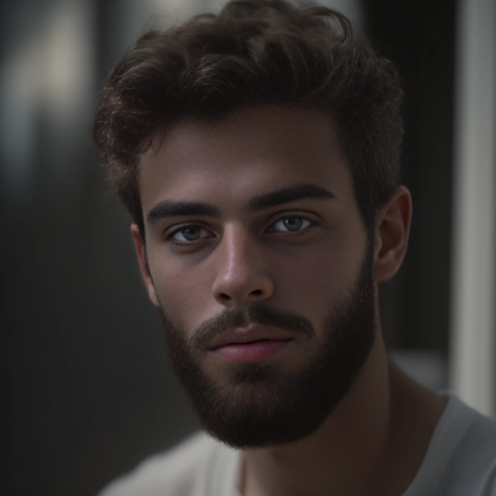 Um homem de 23 anos da Holanda, masculino, barbudo, barba cheia, Modelo, corpo inteiro, pose elegante, muito bonito, olhando para a câmera, imagem detalhada, Ultra HD, 8K, bem iluminado, grão de filme, iluminação perfeita