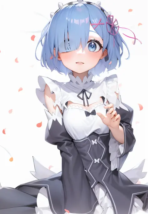 anime girl with blue hair and white dress sitting on the ground, Rem Rezero, loli in dress, small curvaceous loli, Loli, anime m...