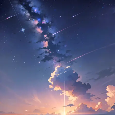 Simple pastel background、Clouds and stars、evening glow