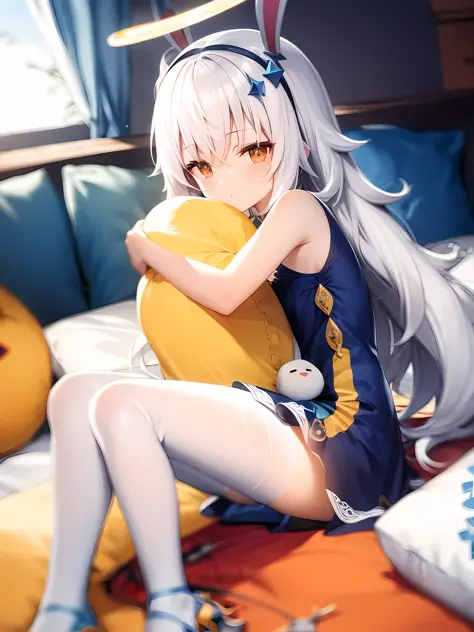 angelicales，shift dresses，offcial dress，white stockings，torpedo，hugging pillow，angelic halo